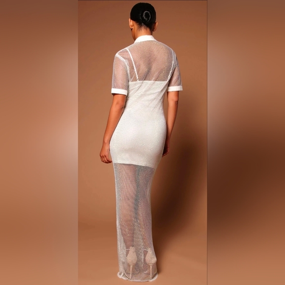 GINA EMBELLISHED RHINESTONE MESH SPARKLE BUTTON FRONT MAXI DRESS- Medium NWOT - Picture 2 of 12